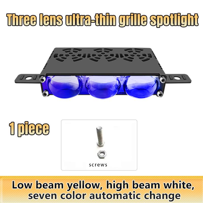 

3-линзовый светодиодный свет для решетки бампера автомобиля, белый/желтый+RGB ДХО, синие линзы, прожекторы, противотуманные фары для внедорожника, квадроцикла, мотоцикла 12В/24В 1PCS разноцветный
