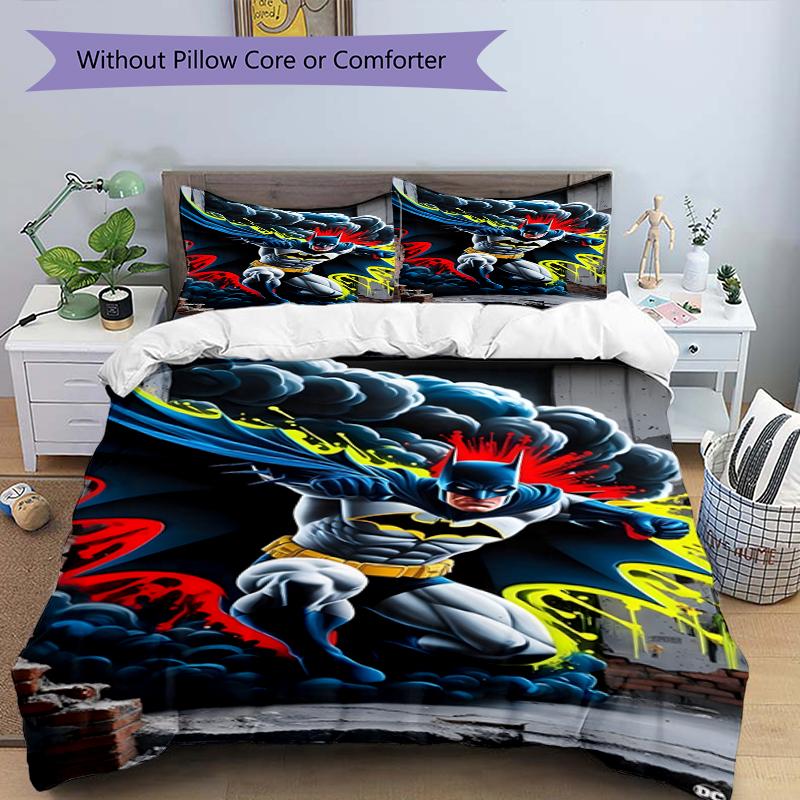 3pcs Duvet Cover Set (1*Duvet Cover + 2*Pillowcase, Without Core),Batman Print Bedding Set, Bedroom Decor, All‑Season, Birthday Gift