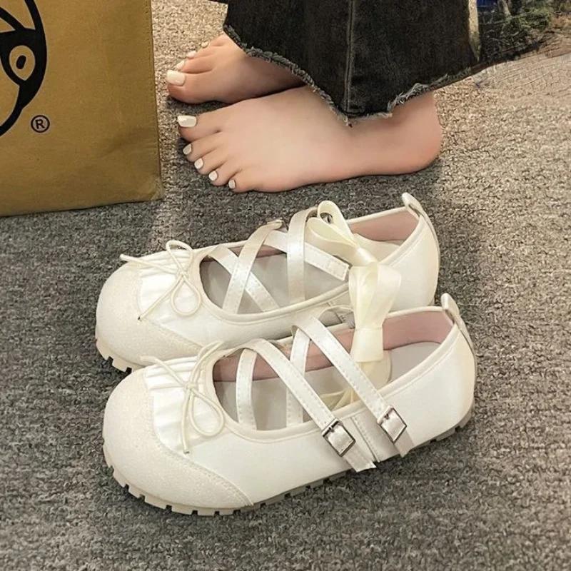 Women Ballet Flats Shoes Fashion Elegant Cross Strap Shoes Ladies Outdoor Dress Flats Fashion Shallow Ballerina Shoes