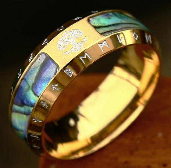Beier European & American Stainless Steel Antiqued Viking Letter Ring - Retro Fashion Titanium Steel Shell Pattern