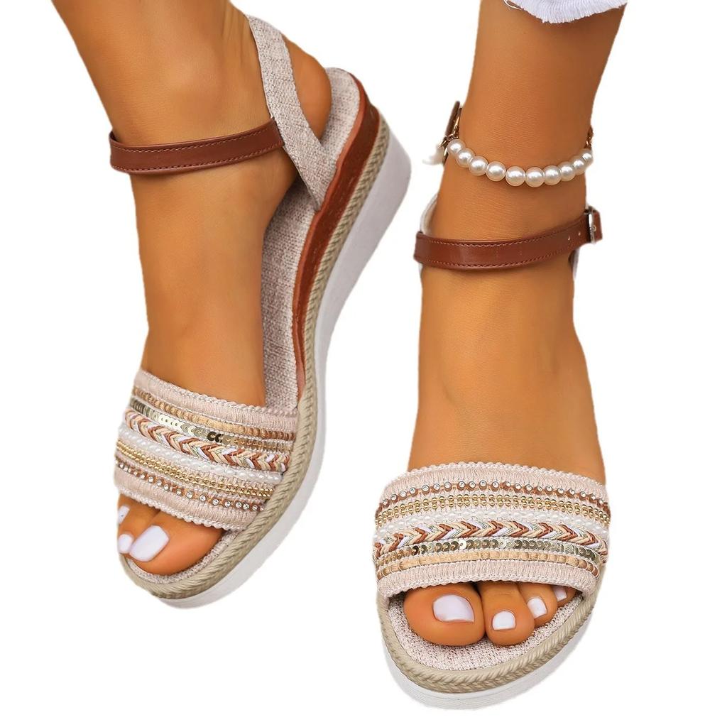 Fashion Women's Braided Casual Sandals Buckle Strap Platform Wedge Sandles for Women  Summer Light Non Slip Walking Sandalias Mujer