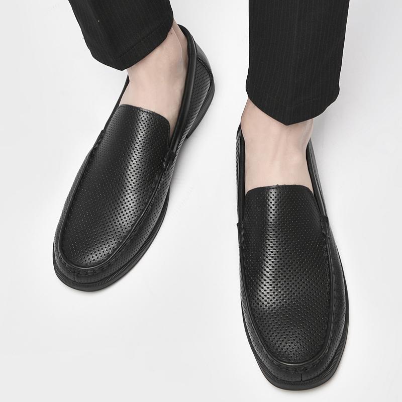 Spring 2024 New Korean Version Of All-Match Genuine Leather Shoes Men's Peas Shoes Business Trend Fashion Casual Shoes