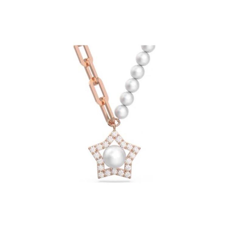 Swarovski Stella Wish Star Meaning Rose Gold Pearl Necklace Women necklace 5645381 Box (Random Color)