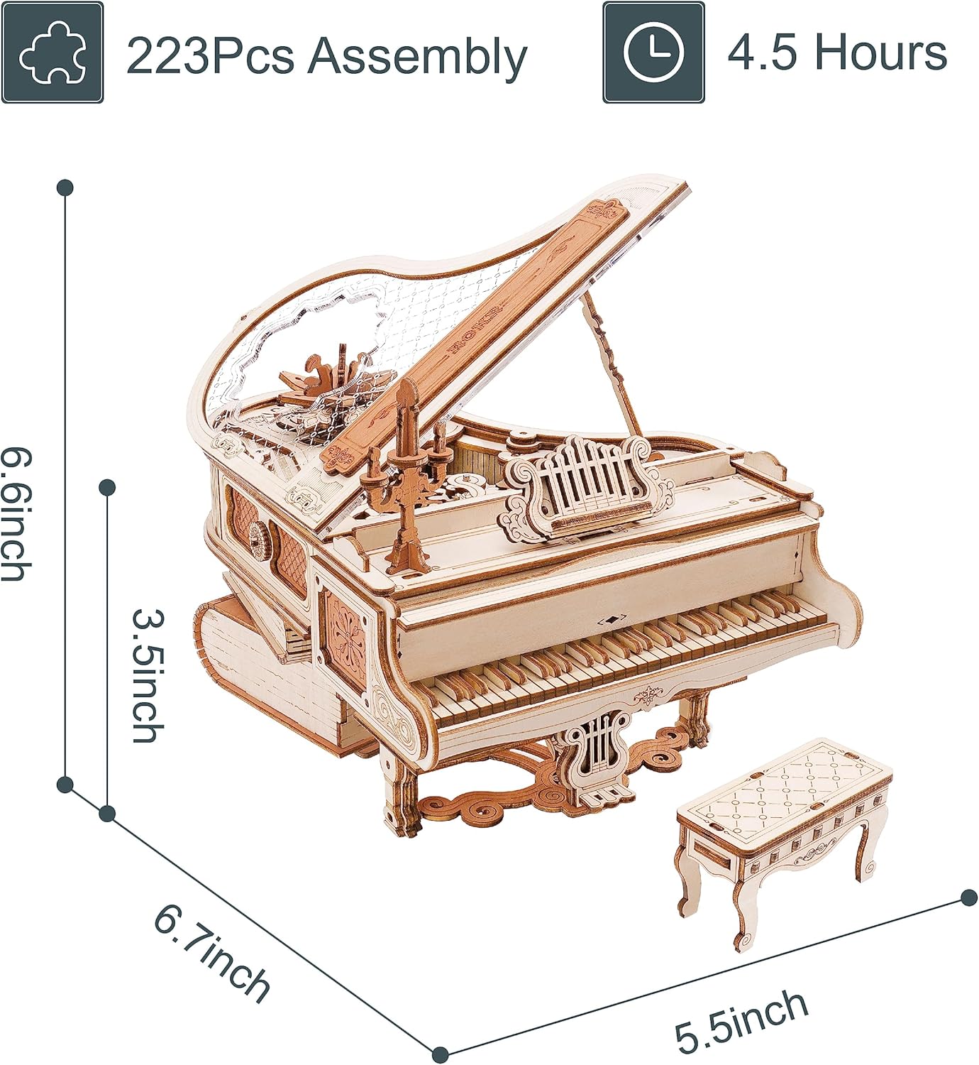 

Robotime 3D Puzzles Magic Piano Mechanical 3D Puzzles Musical Instrument Wooden Music Box Puzzle Kit Unique Gift for Men Women білий