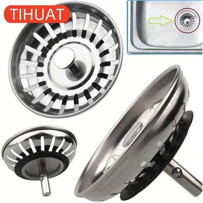 Stainless Steel Kitchen Sink Strainer and Stopper - Polished Finish, Hair Catcher for Bathroom and Floor Drains