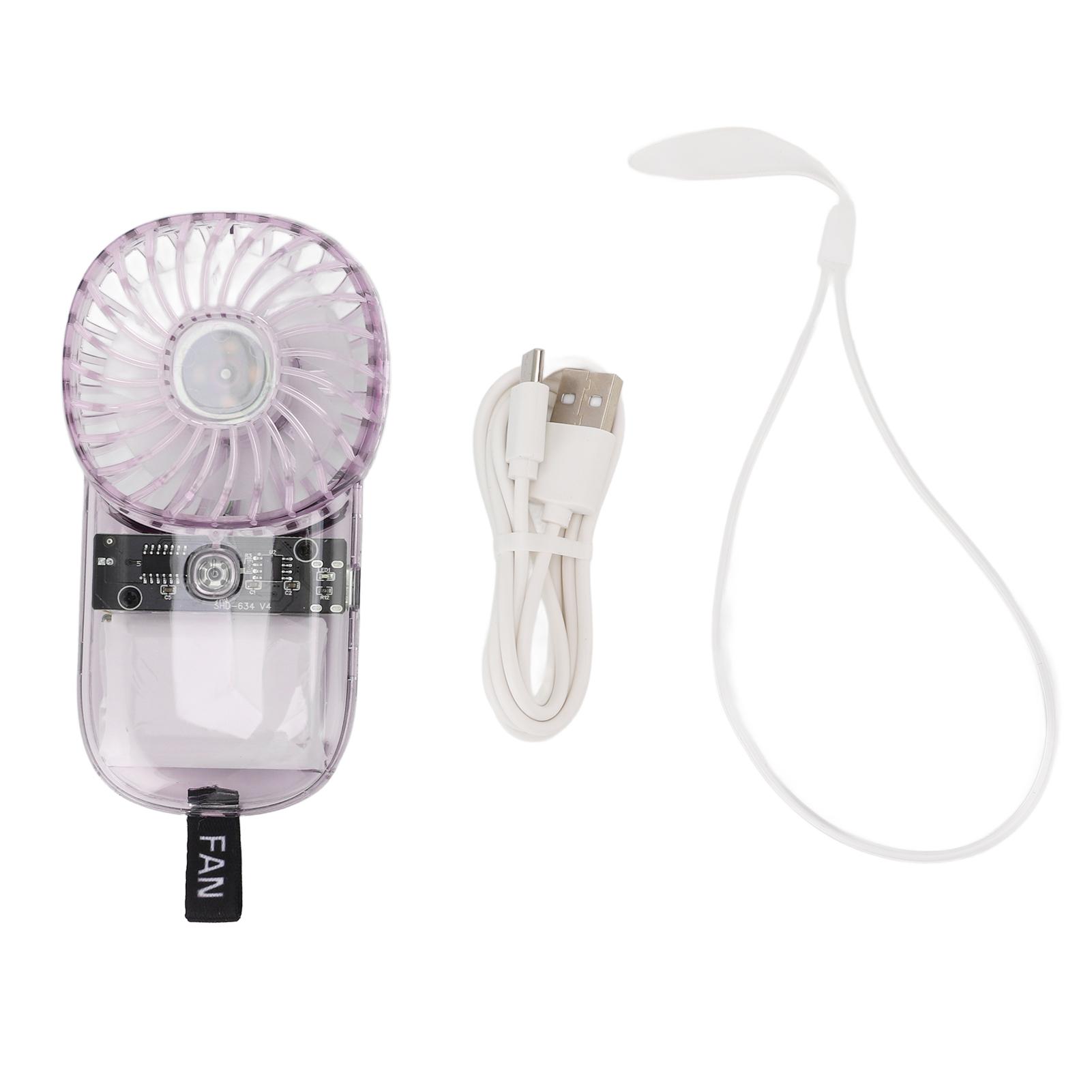 

Портативный ручной вентилятор с сильным ветром, красочным светом, аккумулятором 1200 мАч, тихим мини-вентилятором со шнурком фиолетовый