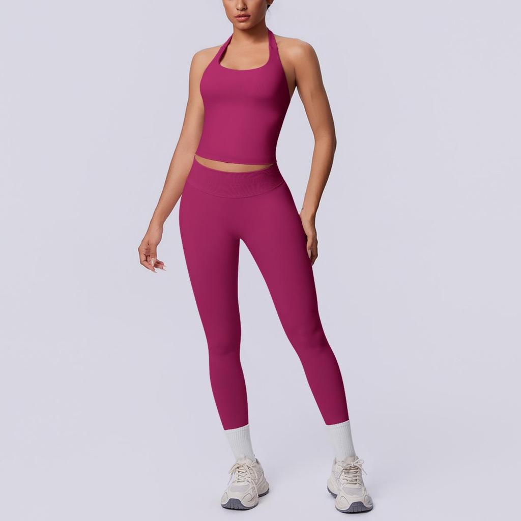 Seamless Solid Color Halter Backless Bodycon Yoga & Running Set