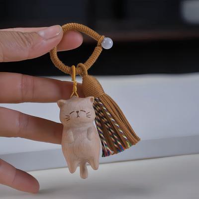1pc Handcrafted Wooden Cute Money Catching Cat Pendant - Whimsical Animal Art for Bags, Phones, Festive Accessory|Playful Design|Cat Decor