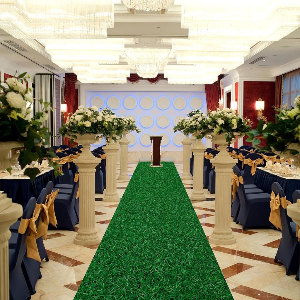 Timgle Disposable Grass Plastic Carpet Runner Indoor Outdoor Faux Grass Rug for Floor Patio Lawn Balcony Birthday Wedding Theme Prom Decor(3.28 x