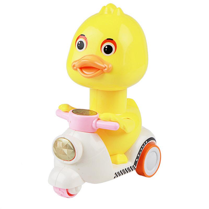 Press-Type Yellow Duck Pull-Back Car: Educational Inertial Toy for Kids, Simulation Motorcycle Model