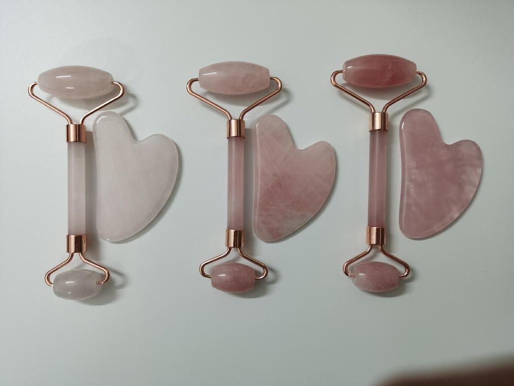 Natural Jade & Rose Quartz Double-Headed Massage Roller Set
