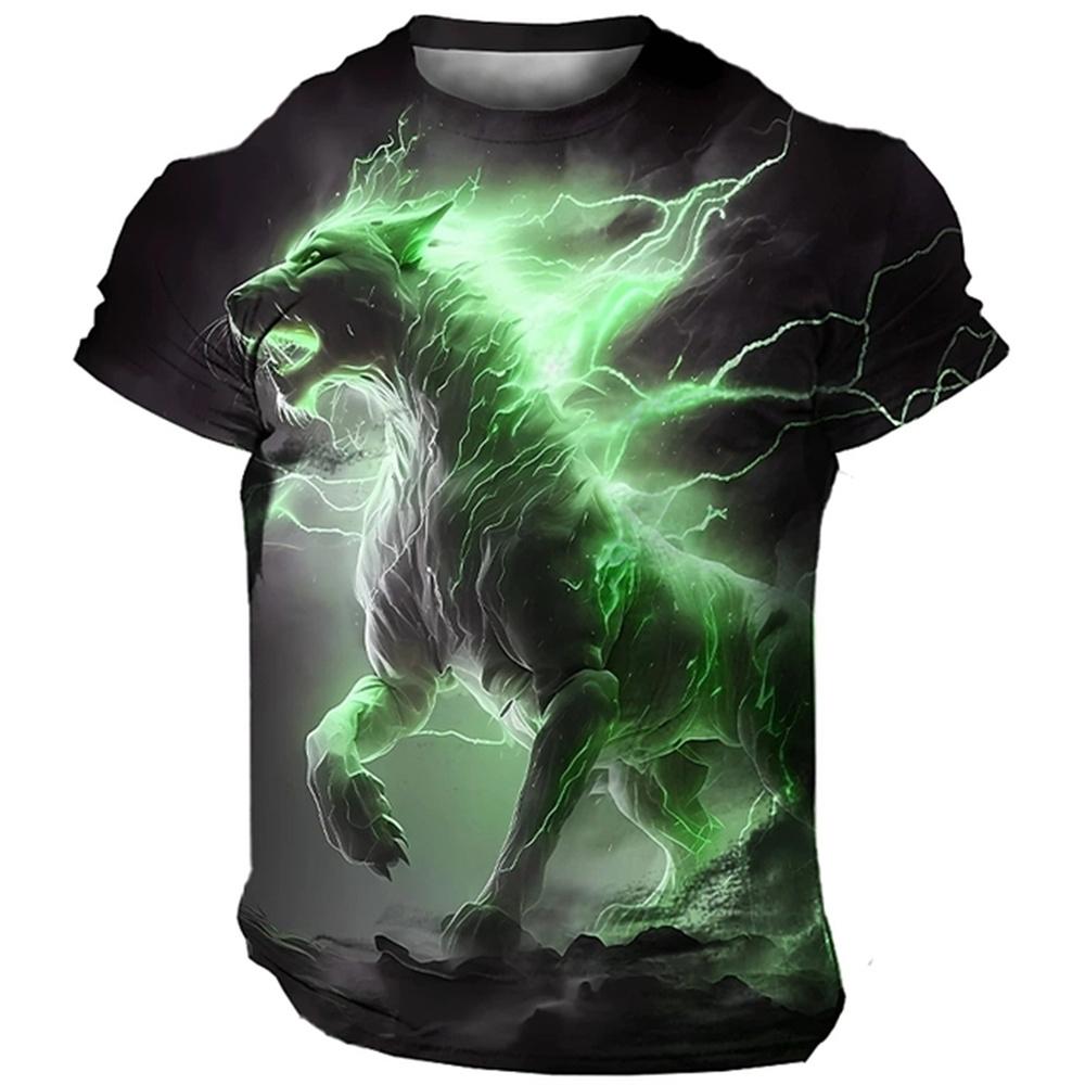 Summer Vintage Casual Men T-shirt 3D Animal Print Wolf Graphic Short Sleeve Oversized Everyday Breathable Quick Drying Clothing