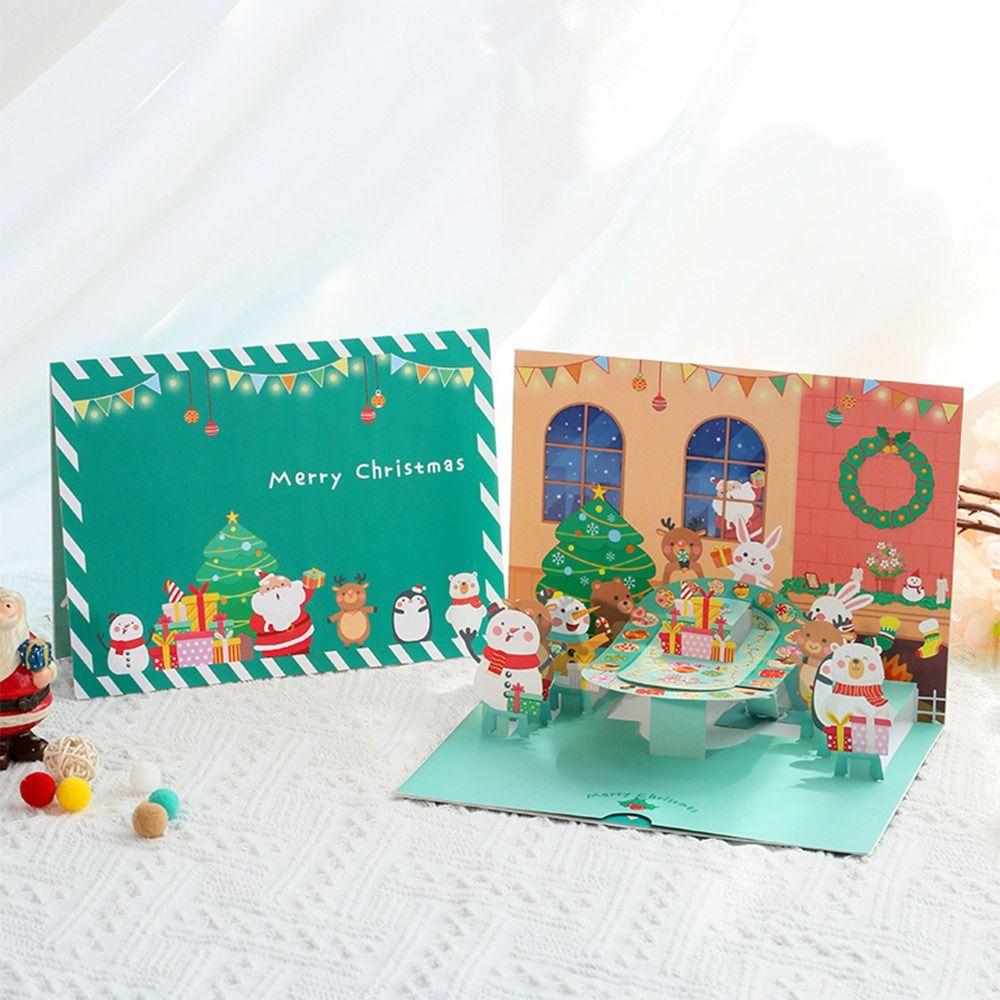 Creative Multicolor Christmas 3D Greeting Card Paper with Envelope Merry Christmas Postcard Pop Up Ornaments Blessing Cards Gift