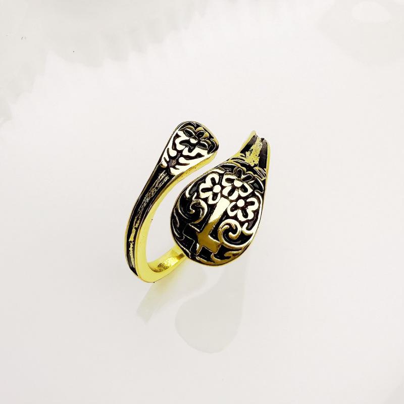 European Retro Cross Adjustable Ring with 3D Embossed Flowers