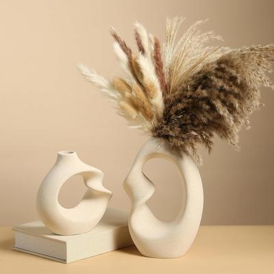 Unique White Ceramic Donut Vase 8.5 & 5.7 Inch - Set of 2 | Decorative Donut Vase for Dried Flowers & Pampas Grass | Vases for Modern Home Decor