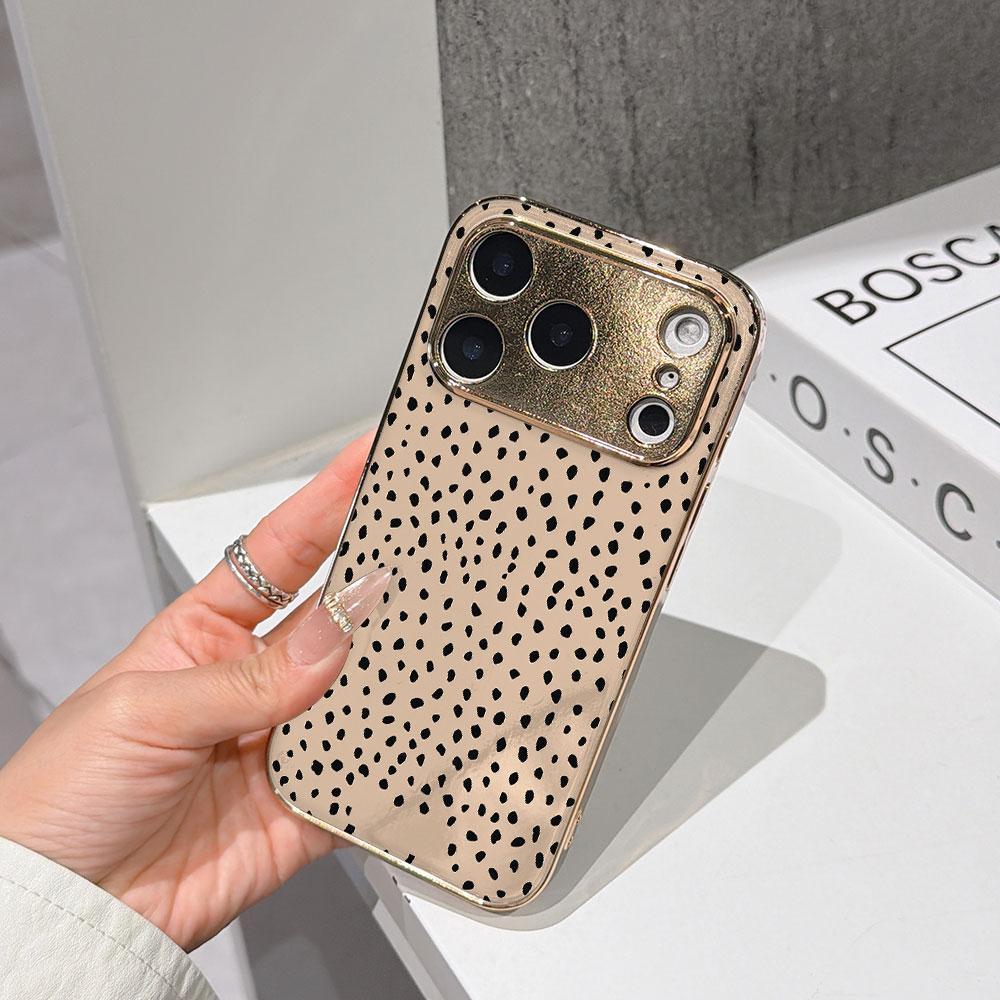 

Lucky Start Phone Case For iPhone 17 16 15 14 13 12 11 Pro Max 16E Gold Electroplated glass shell Black Spots on Camel Cover IPHONE17PRO