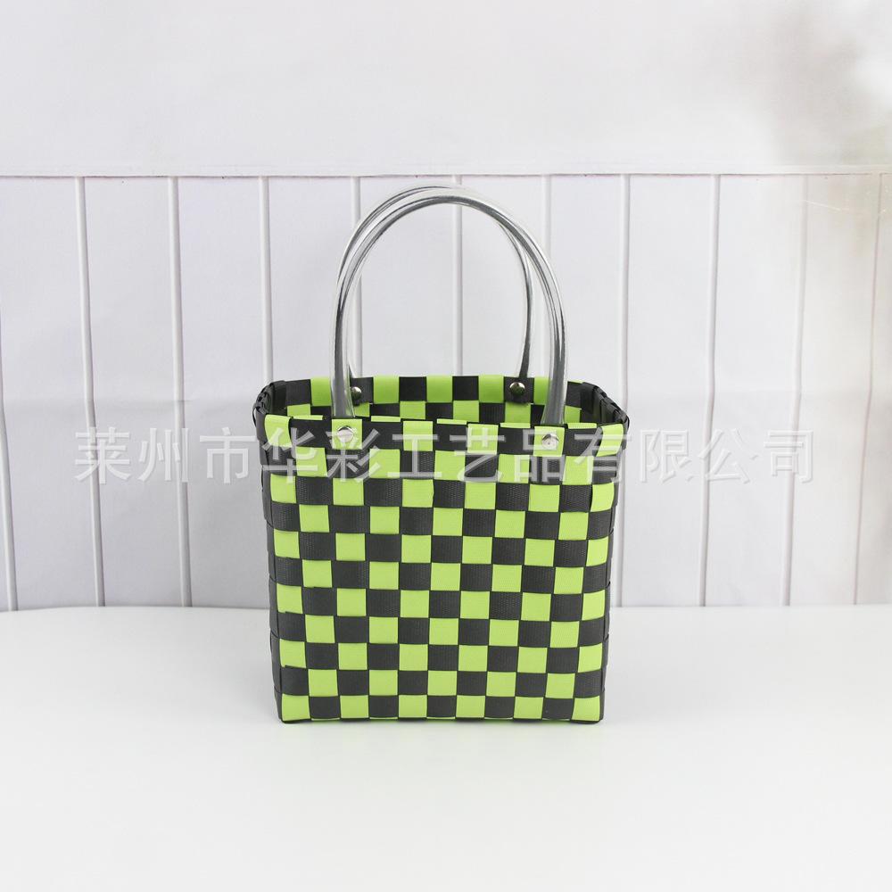 Bucket bag hand-woven contrasting color vegetable basket creative hand basket photo vacation leisure women's bag