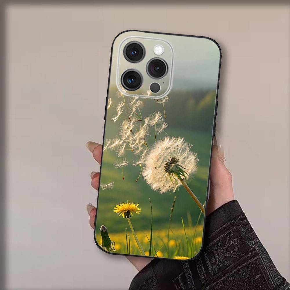 Art Dandelion Flowers Phone Case For iPhone 17,16,15,14,13,12,11,Pro,Max,Plus,Air,X,XS,XR,SE,8,7,Mini,Soft Black Funda