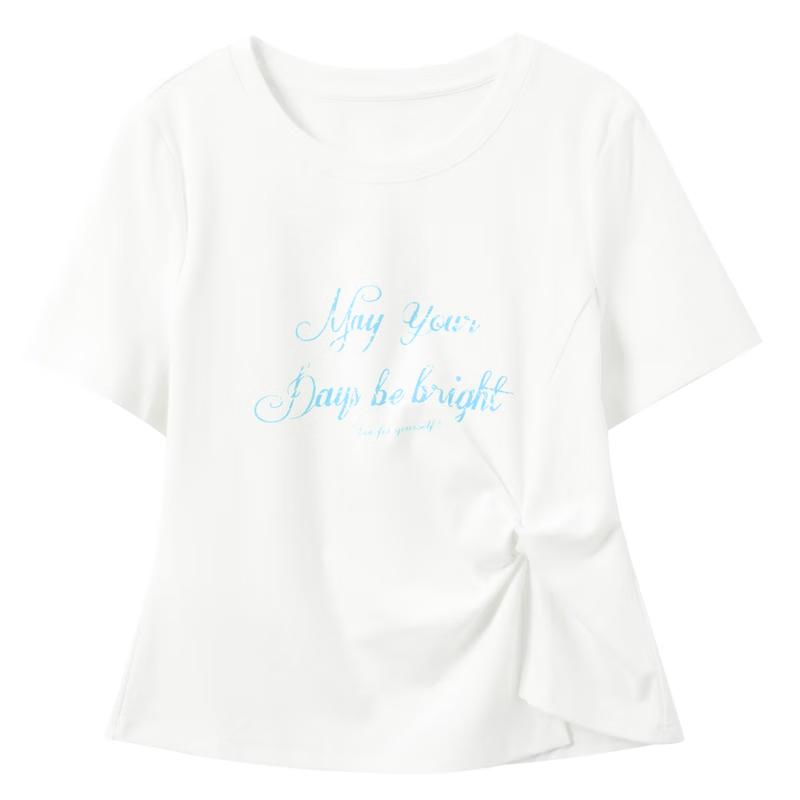 Sancai Women s Plus Size Round Neck Letter Print Cotton T-Shirt L