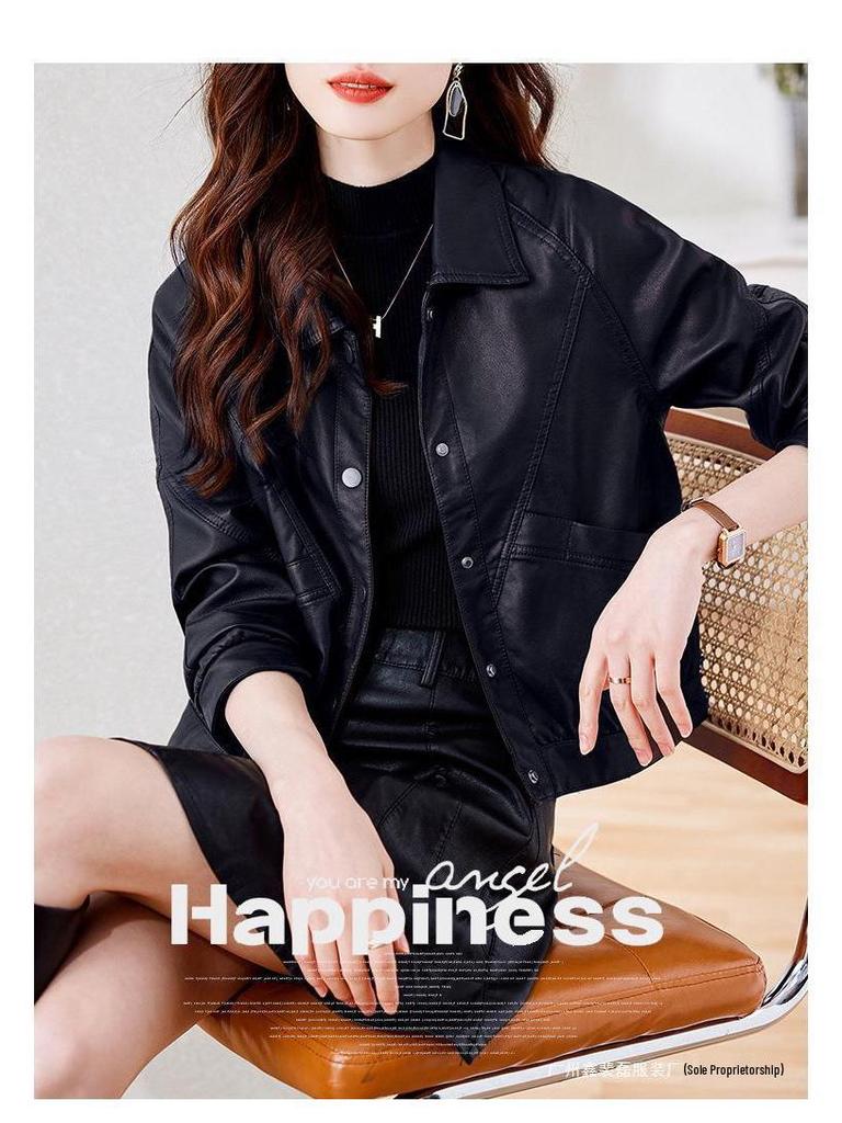 2025 Herbst/Winter Damen Trendige Kurze Schafslederjacke