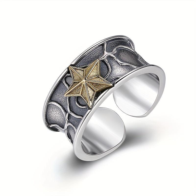 New retro five-pointed star open ring, trendy, fashionable, punk, star-set index finger ring, high-end