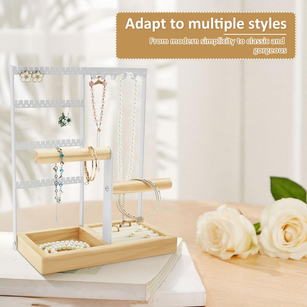4 Tier Jewelry Organizer Stand Jewelry Display Holder with 48 Holes 6 Hook Earring Ring Bracelet Stand Rack for Table Countertop