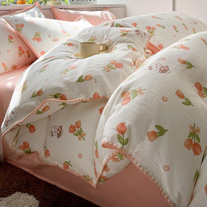 

Такса супер мягкая двойная пряжа комплект из четырех предметов хлопковое одеяло с рисунком простыня комплект постельного белья из трех предметов 1.2m bed