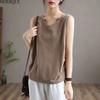 MODIQUE Summer Plus Size New Women's Loose Linen Solid Color Sleeveless Tank Top Ladies Casual Minimalist V-Neck Vest