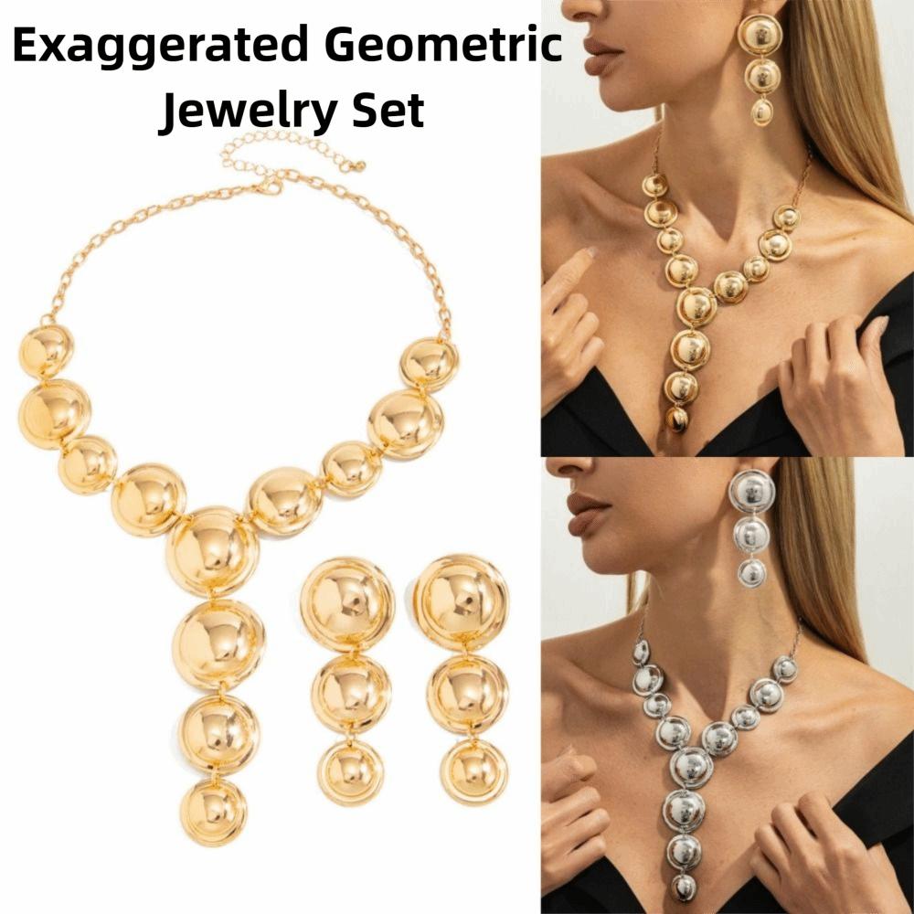 Punk Necklace Earrings Set Metal Exaggerated Geometric Jewelry Set  Banquet