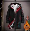 Men's Winter Fleece-Lined Hooded Mid-Length Printed Cotton Coat - Trendy & Warm Casual Jacket