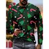 Men's T-Shirt Santa Claus 3D Print Christmas Men's Long Sleeve T-Shirts Casual Pullover Top Holiday Comfortable Men's Clothing