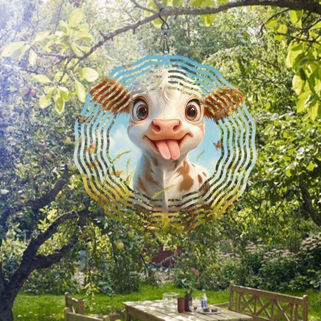 Hravý vyplazující jazyk kráva kovová zvonkohra venkovní zahradní dekorace rotující uklidňující modrý zvuk nejsou potřeba baterie sváteční dárek