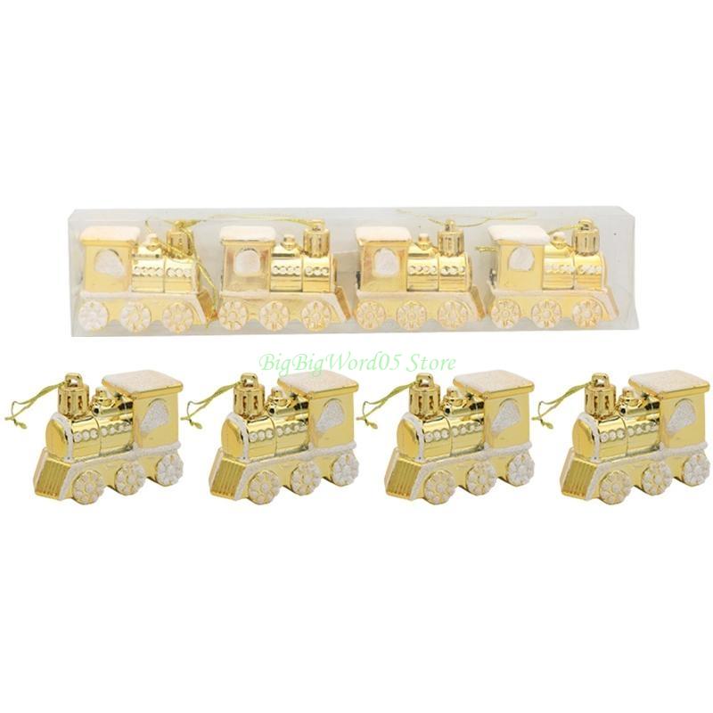 

24TE 4Pcs/Set Christmas Hanging Ornaments Plastic Shatterproof Glitter Train Mini Pendants Baubles DIY Crafts Holiday New золотой