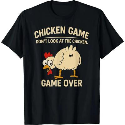 Chicken Game Don't Look At The Chicken Funny Chicken T-Shirt Custom Printed Graphic T Shirt Mens Clothing Ropa