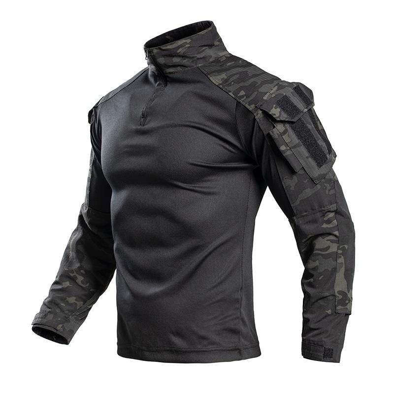 Summer Long Sleeve Frog Camo Shirt Tactical Outdoor Top Stand Collar Athletic T-Shirt Lightweight Breathable Men
