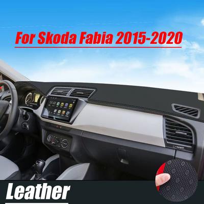For Skoda Fabia 2015- Leather Dashboard Dash Protector Pad Mat Cover Black