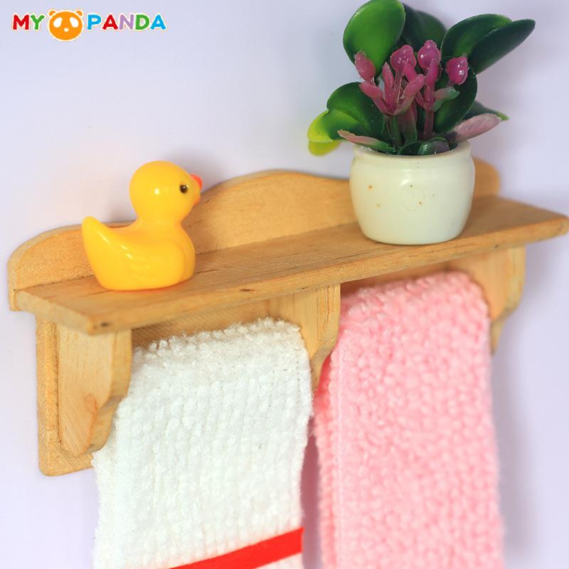 1 Set 1/12 Dollhouse Towel Rack Doll Accessories Scene Model Toys Mini Cosmetics Shelf Miniature Wooden Furniture Bathroom Kit