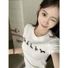 Internet Celebrity Necklace Dog Slim Short Sleeves, Spring and Summer New Korean Popular Slim White Top