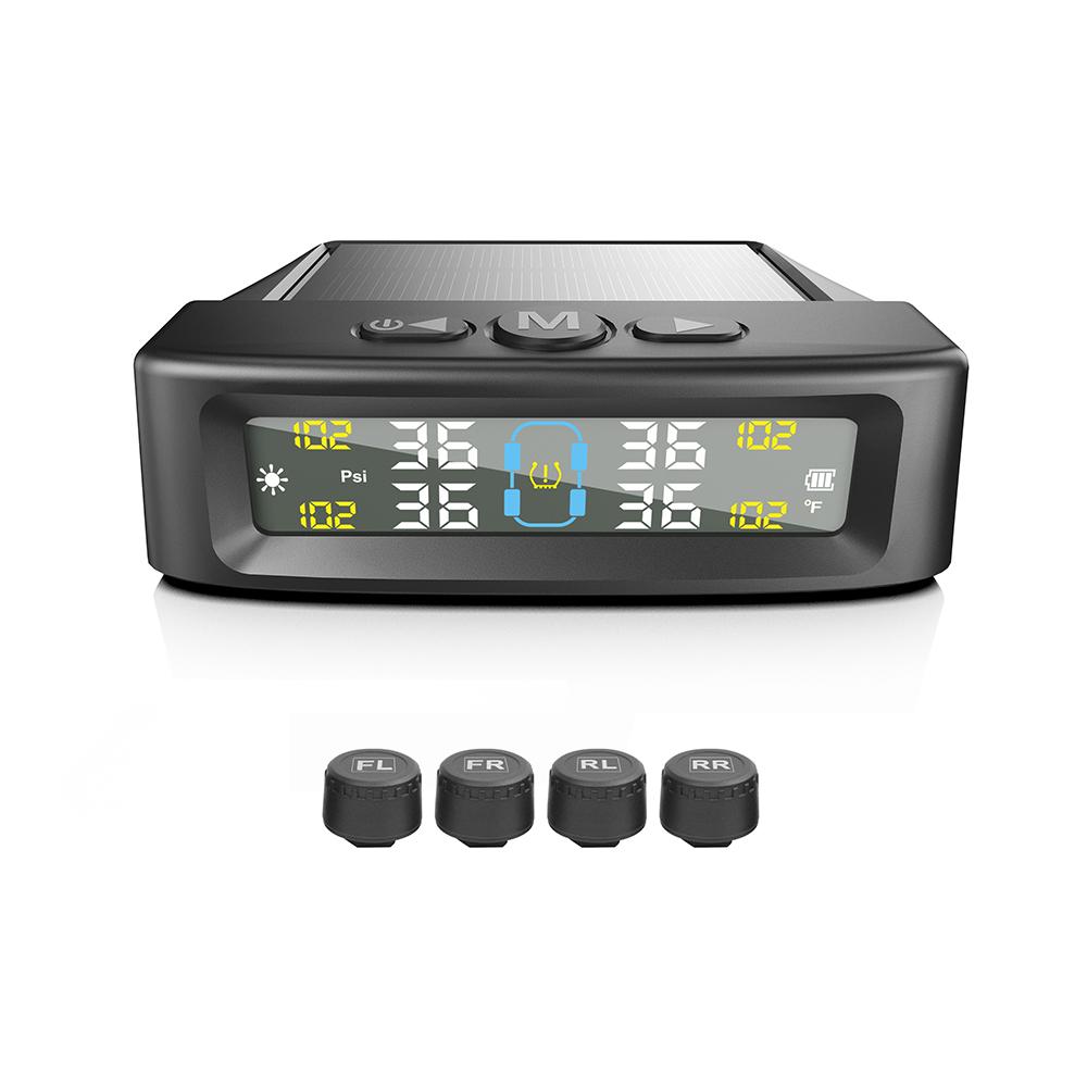 Solar TPMS Car Tire Pressure Alarm Digital Colorful Display 4 Or 6 External Sensors Waterproof Tire Pressure Temperature Warning T12-4