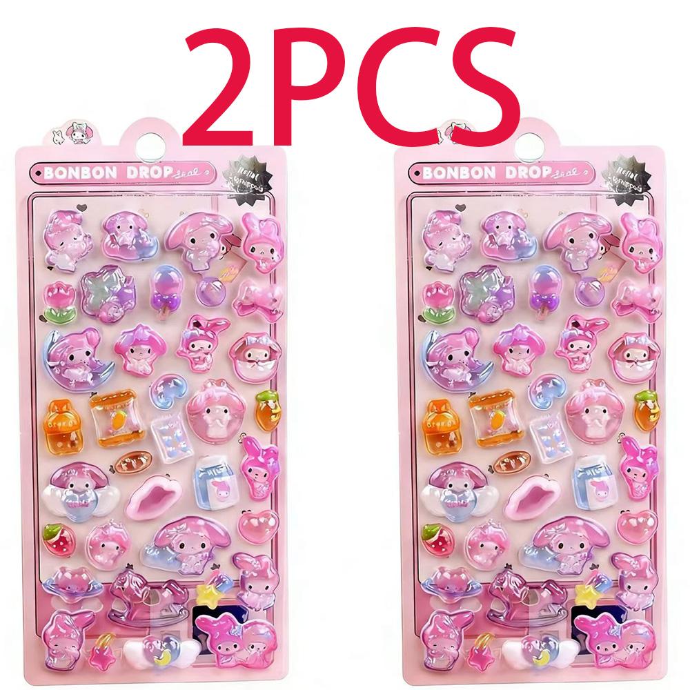Luminous Cute Sanrio 3D Relief Stickers Kawaii Girls Kuromi Cinnamoroll My Melody Crystal Decals Kids Decoration Sticker Packs