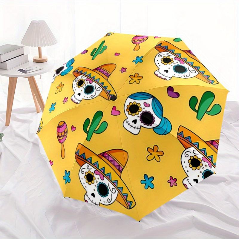 

1pc Day of the Dead, Skulls Automatic Open 8-Rib Windproof Umbrella, Travel & Commuting