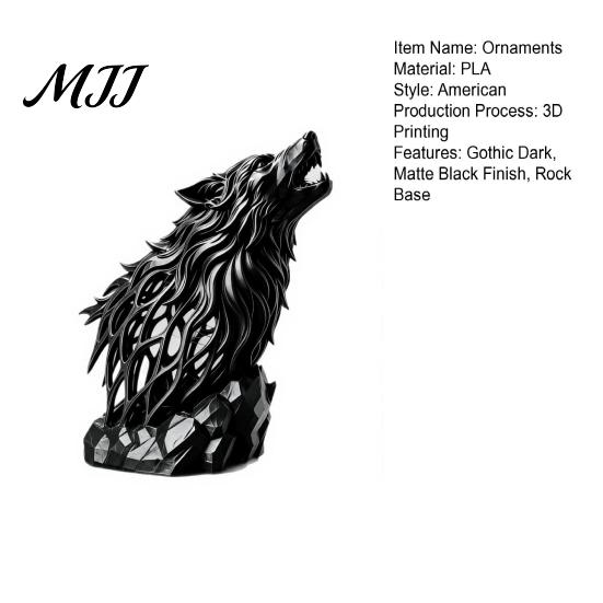 Hollow Animal Statues Howl Wolf Sculpture, Gothic Wildlife Home Decor, Howling Statue Figurine Minimalist Sculpture for Office with Rock Base, Rustic