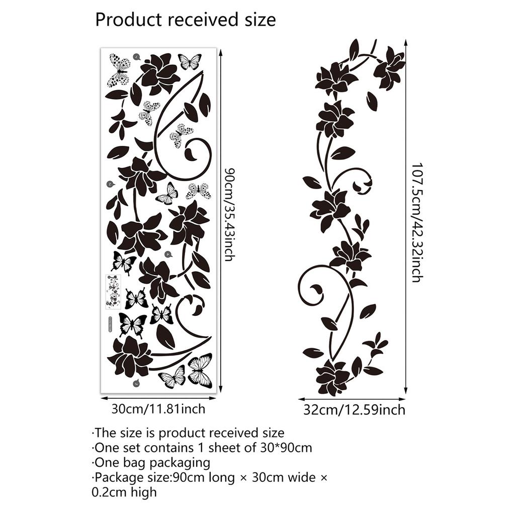 Pure Black Flower Butterfly Bathroom Bathroom Door Sticker Bathtub Sticker Bedroom Background Wall Sticker Self-adhesive Wall Sticker