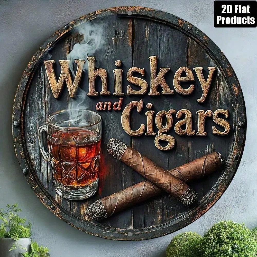 

Metal Wall Art Poster, Flat Aluminum Sign, Whiskey Cigar Theme for Bar