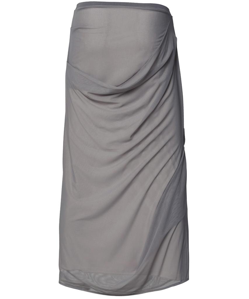 Peulleeoeob Draped Mesh Layered Long Skirt (Fl-264_Gray)
