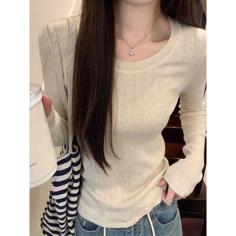 Small K-style Spring New round Neck Pure Color Pullover Minimalist Long Sleeve Knitting Bottoming Shirt Sweater Sweater