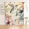 Hummingbird and Flowers Print Light-Filtering Curtain Panels 2 Piece Polyester Rod Pocket  Decorative Curtains for Bedroom