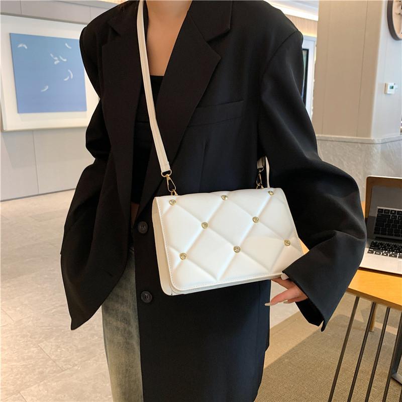 Trendy French Style Grid Small Shoulder Bag 2023 Autumn Winter New Square Bag