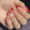Sweet Style Red French Tip Detachable 3D Bow Pearl Fake Nails