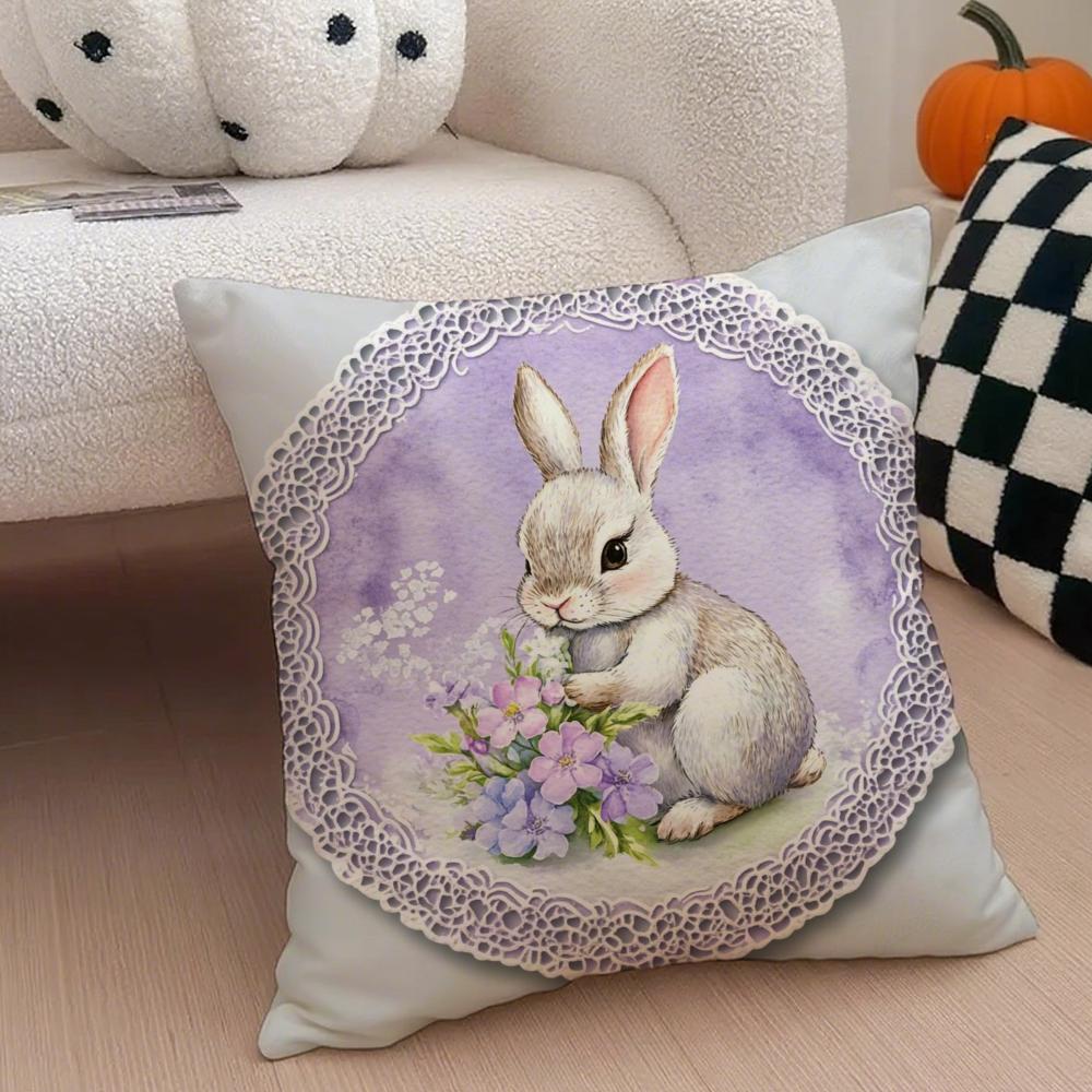Religious Global Holiday Art Easter Rabbit Cushion Cover Throw Pillow Cover Hidden Button Durable Polyester Chair Cushion